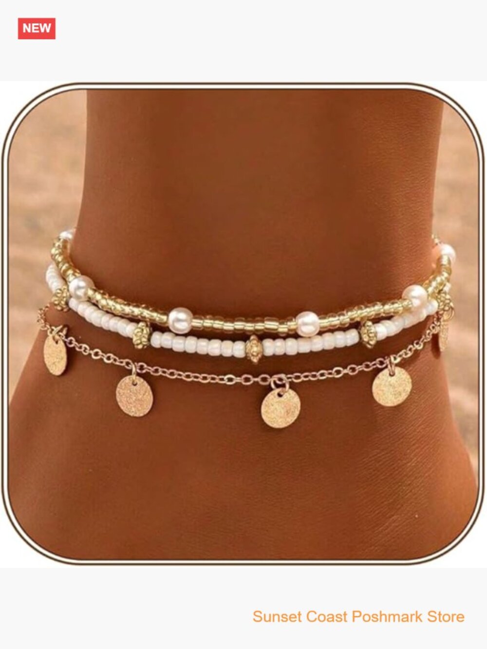 Gold Plated Boho Shell Ankle Bracelet Set Adjustable Beach Jewelry Gift